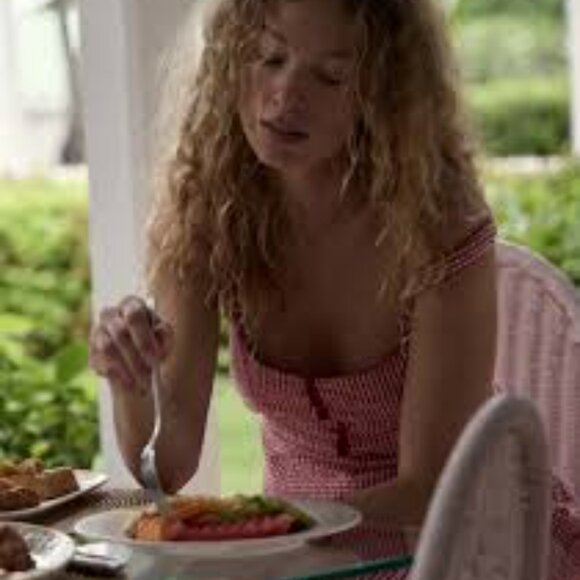 Rachel Zoe red white Gingham Doen La Maddalena midi bow cotton dress size 6 - Picture 6 of 7